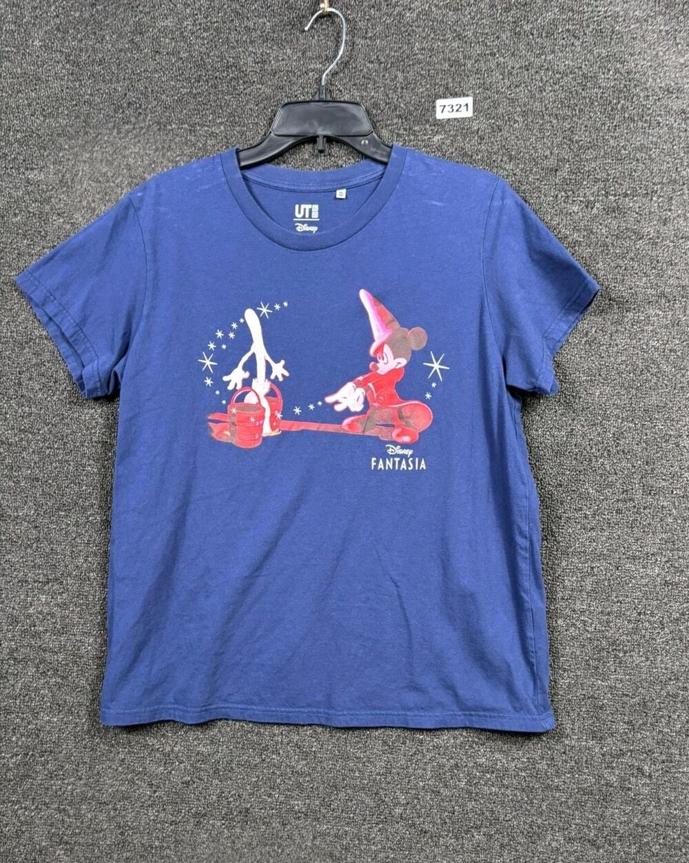 VTG Uniqlo Disney FANTASIA Mickey Mouse Kaos Print T-shirt Adult Size XL Blue